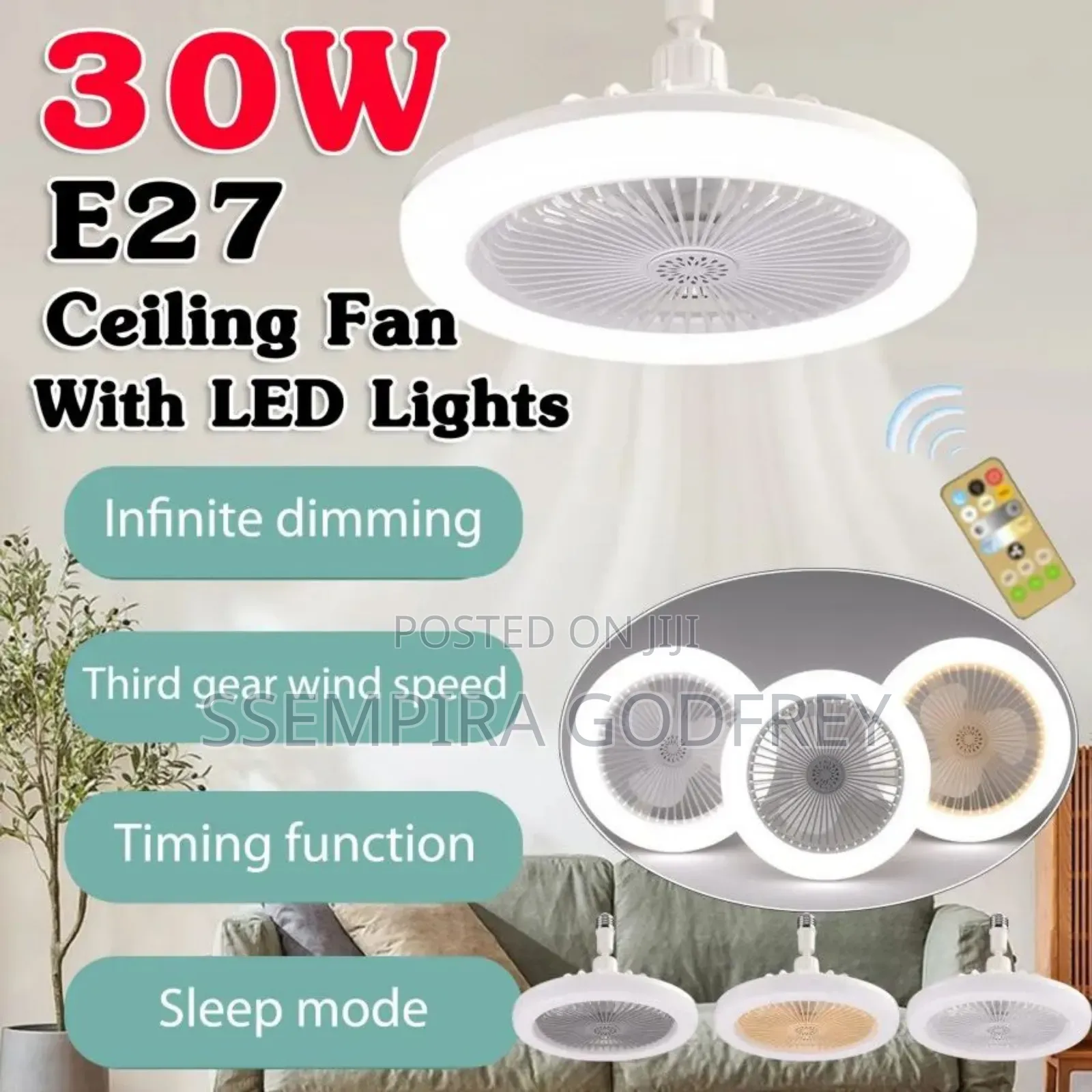 Ceiling Fan With Led Lights E27