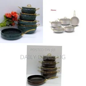 Premium 5-Piece Granite Non-Stick Cookware Set With Gold Accents