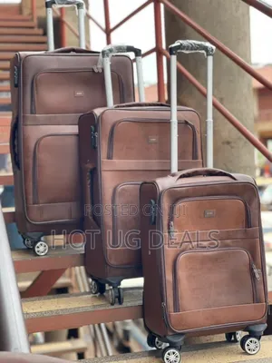 3 In 1 - Leather Luggage Suitcase Double Wheels Handle Light Weight