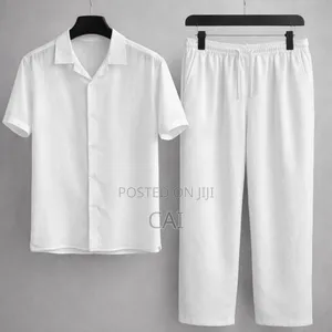 Fashionable Casual Cotton and Linen Shirt Men's Two Piece