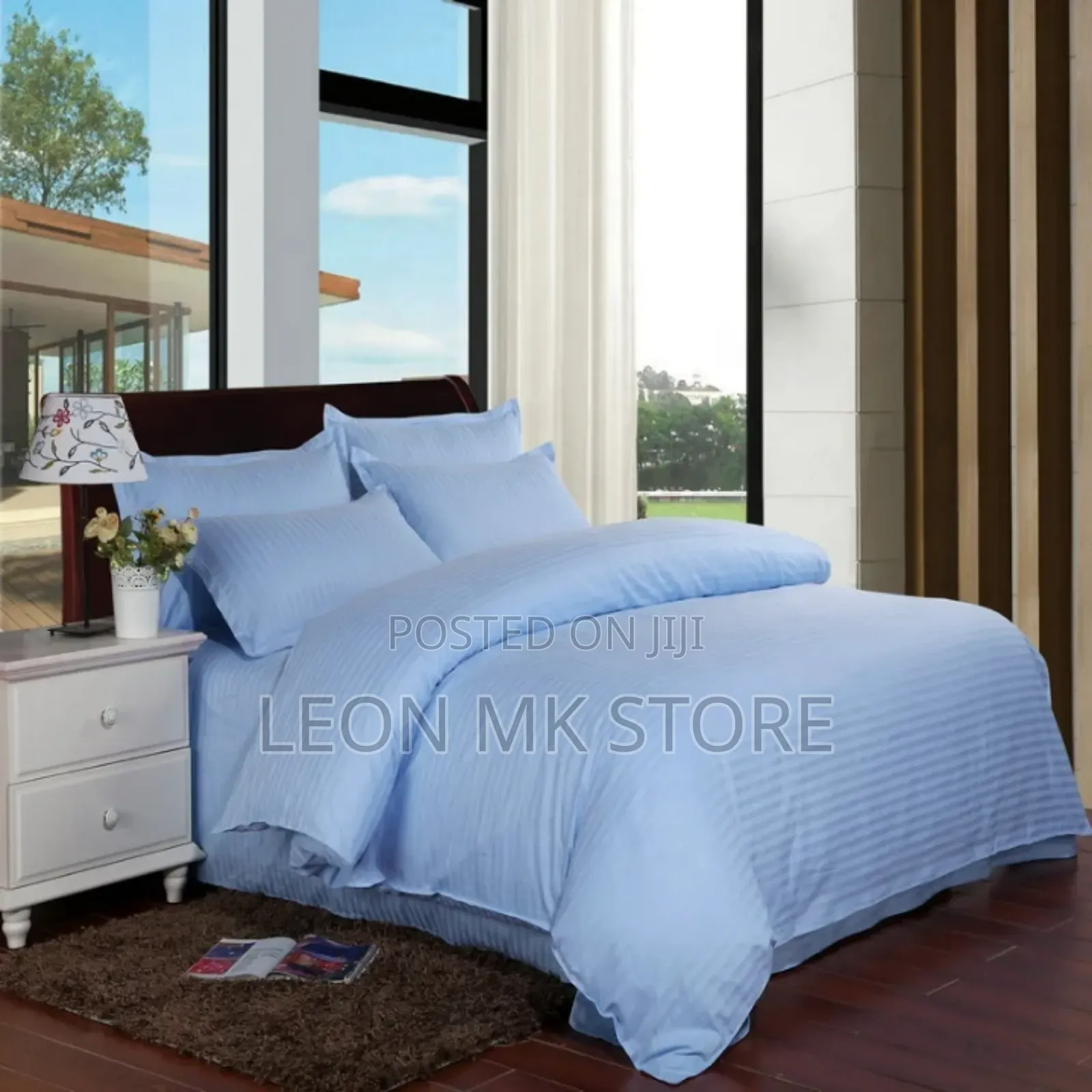 Cotton Blue Fabric Plain Duvets 4pcs