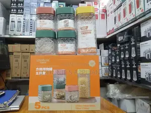 5-piece Patterned Glass Storage Jar Set With Airtight Lids – 700ml