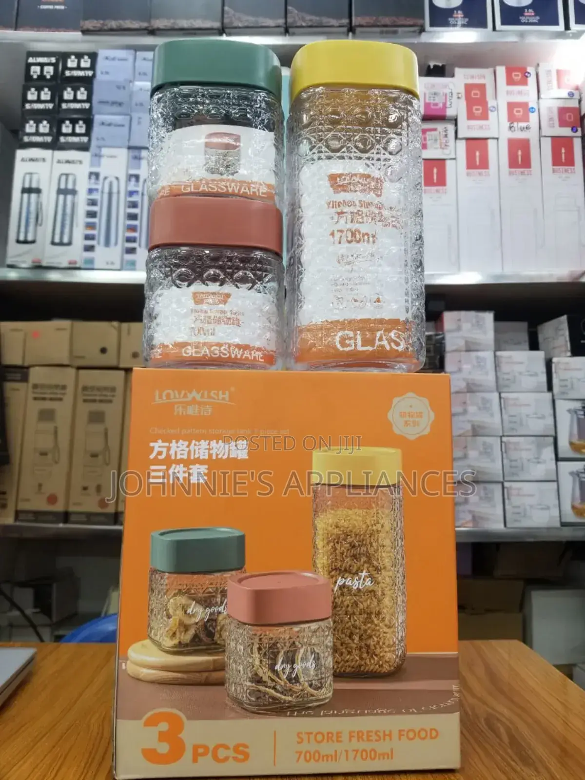 5-piece Patterned Glass Storage Jar Set With Airtight Lids – 700ml