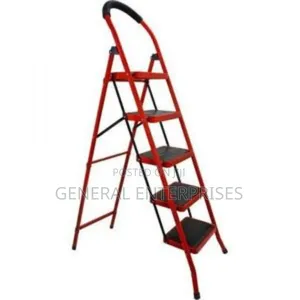 Metallic Foldable Ladder 5 Step Red
