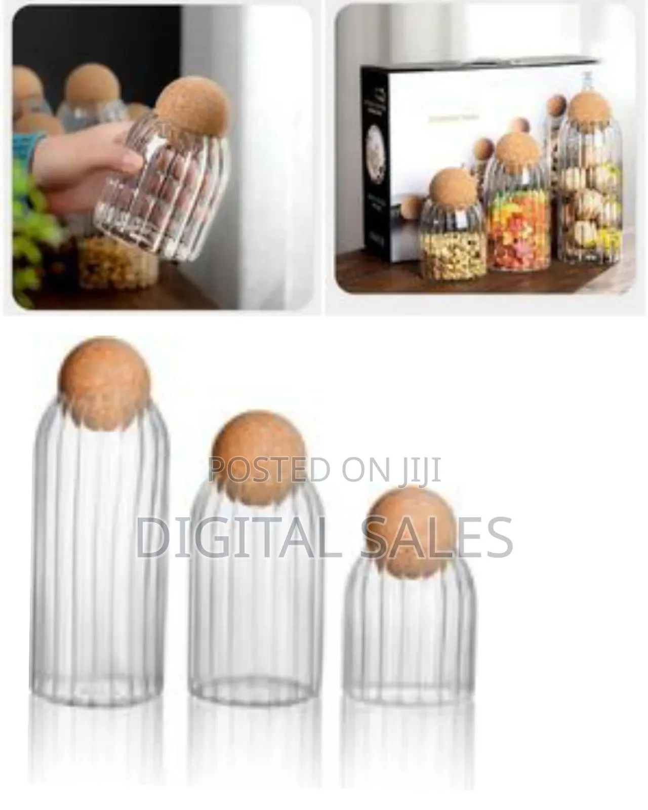 Ribbed Glass Storage Jars With Cork Lids (Set of 3)
