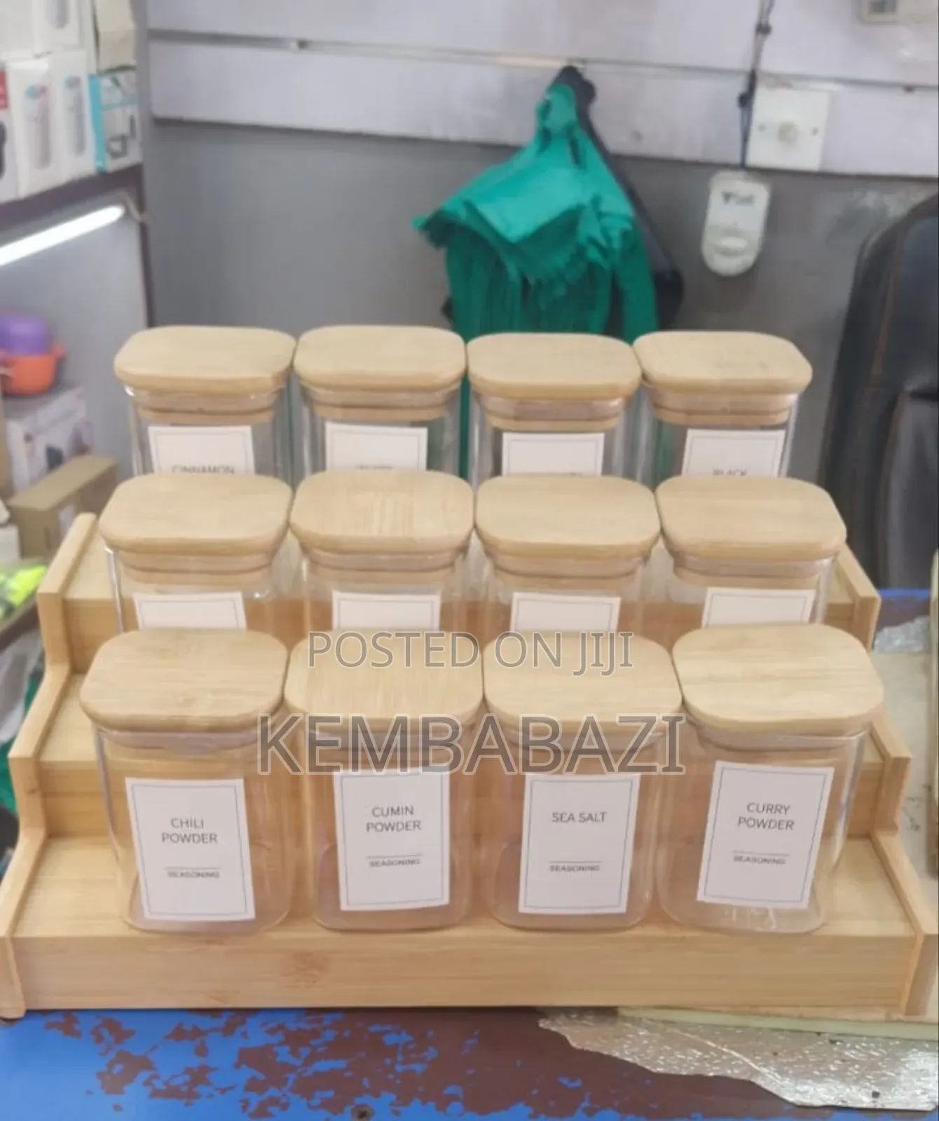 A Set of 12 Square Glass Spice Jars