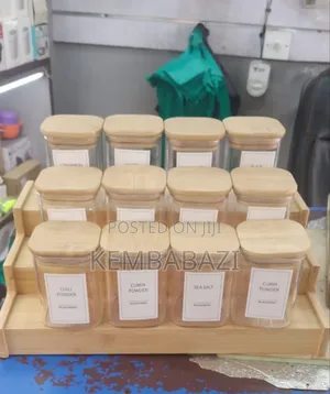 A Set of 12 Square Glass Spice Jars