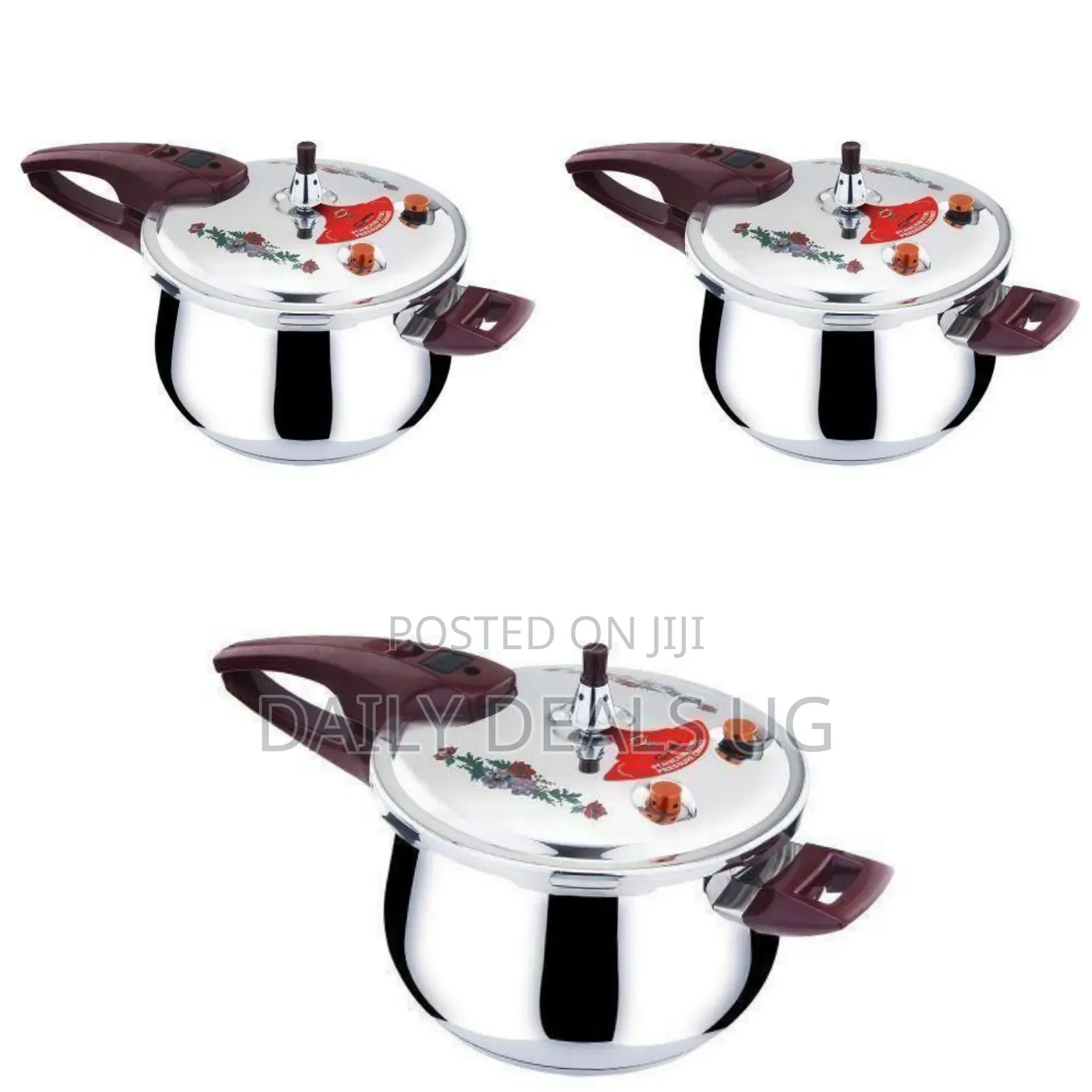 Premium Stainless Steel Pressure Cooker With Floral Detail - Silver