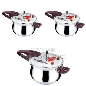 Premium Stainless Steel Pressure Cooker With Floral Detail - Silver