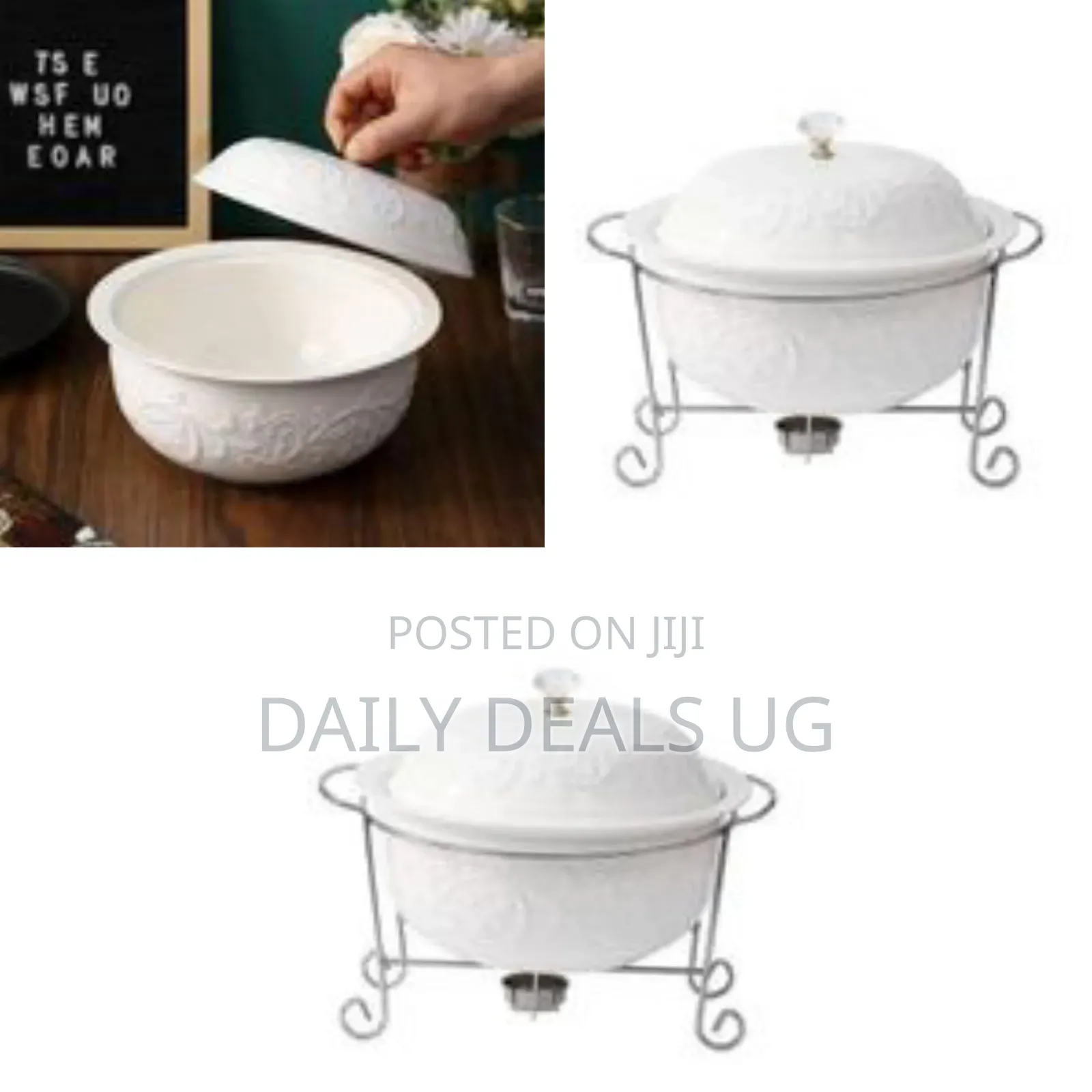 Elegant Embossed Ceramic Chafing Dish With Warming Stand - Multicolor