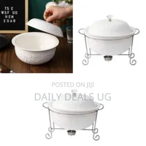 Elegant Embossed Ceramic Chafing Dish With Warming Stand - Multicolor