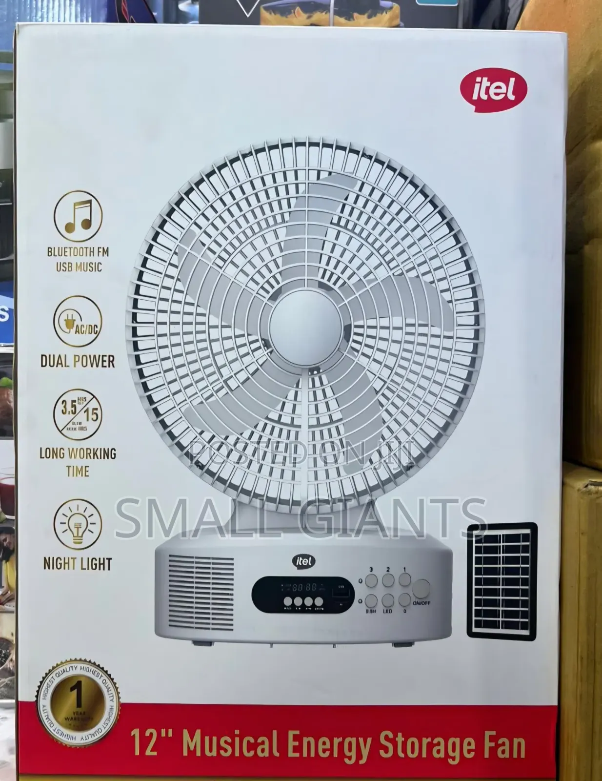 Itel 12" Musical Solar Rechargeable Fan.