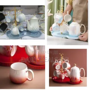 Tea Set With Metal Holder, Ceramic Cup Set for Tea Coffee