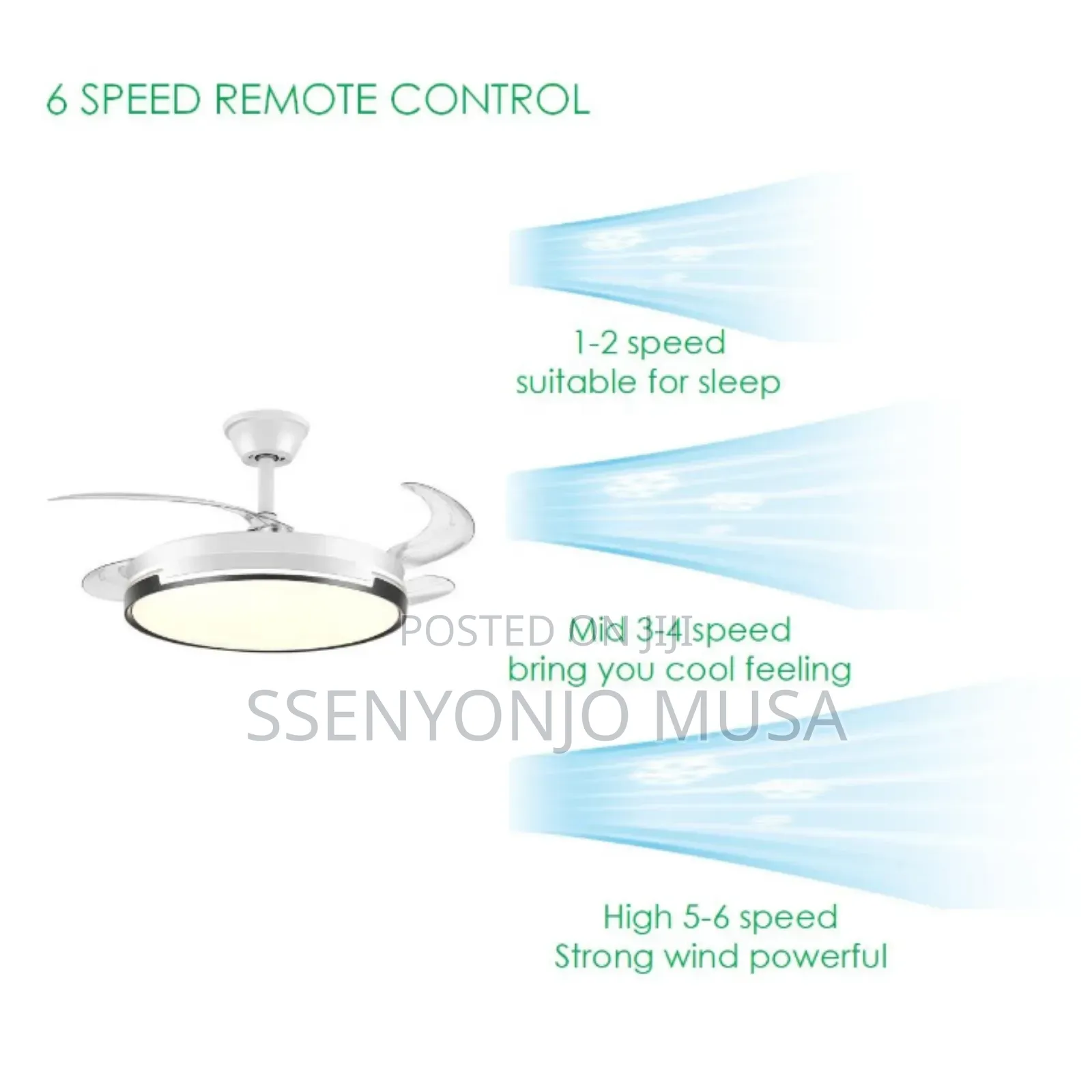 42-Inch Invisible Ceiling Fan With Led Light Remote Control