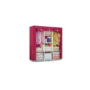 3 Column Cloth Frame Portable Wardrobe Storage - Maroon