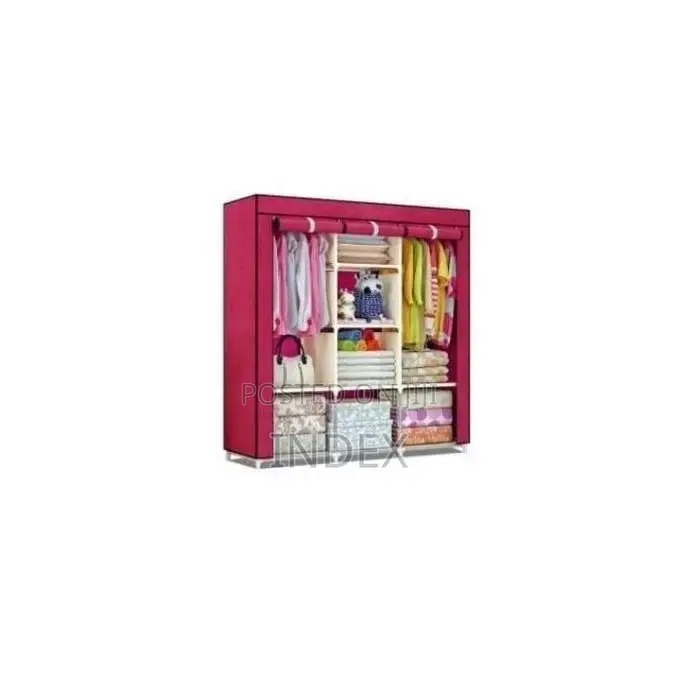 3 Column Cloth Frame Portable Wardrobe Storage - Maroon