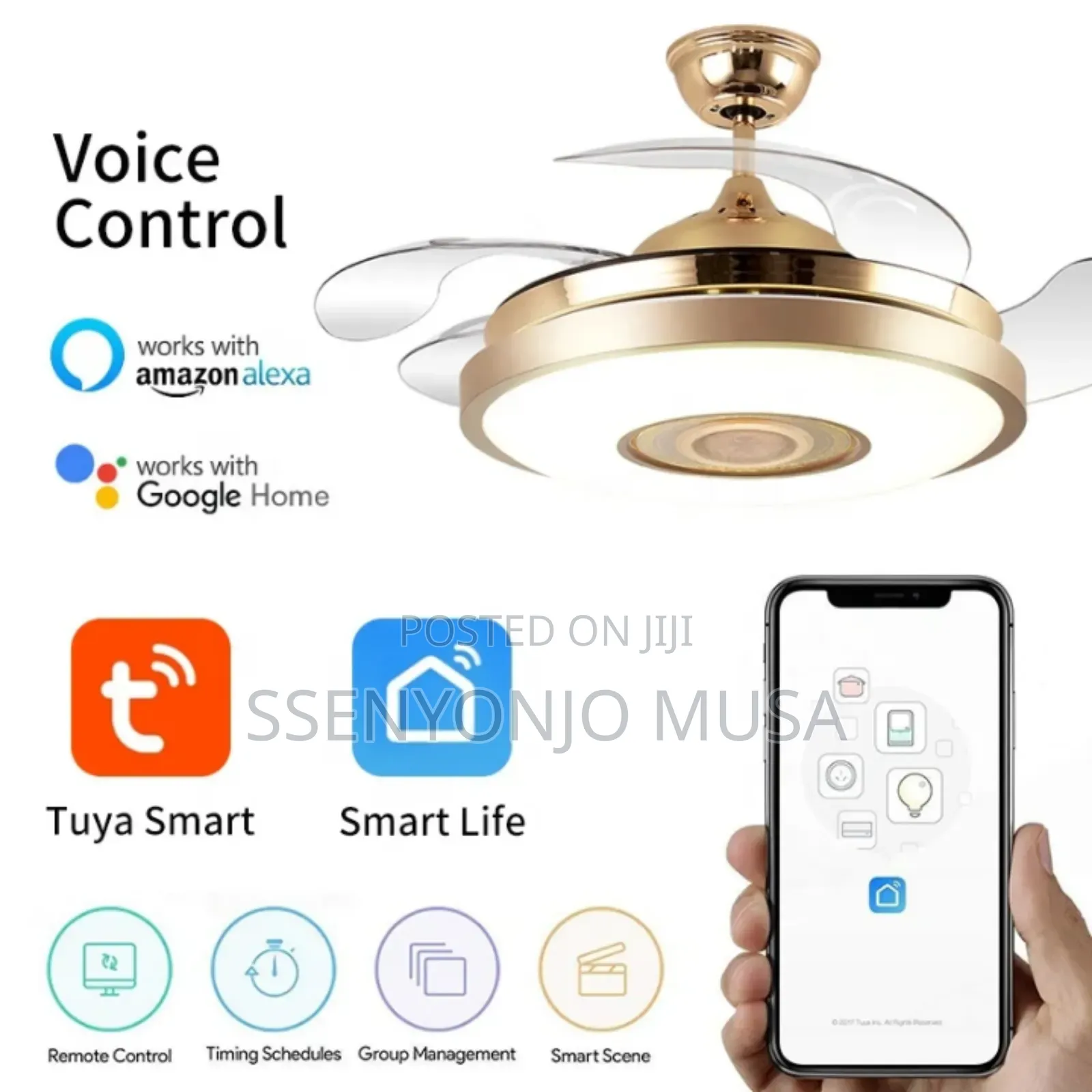 Led Ceiling Fan With Light, Dc Copper Motor, Remote Control, Bt Music.