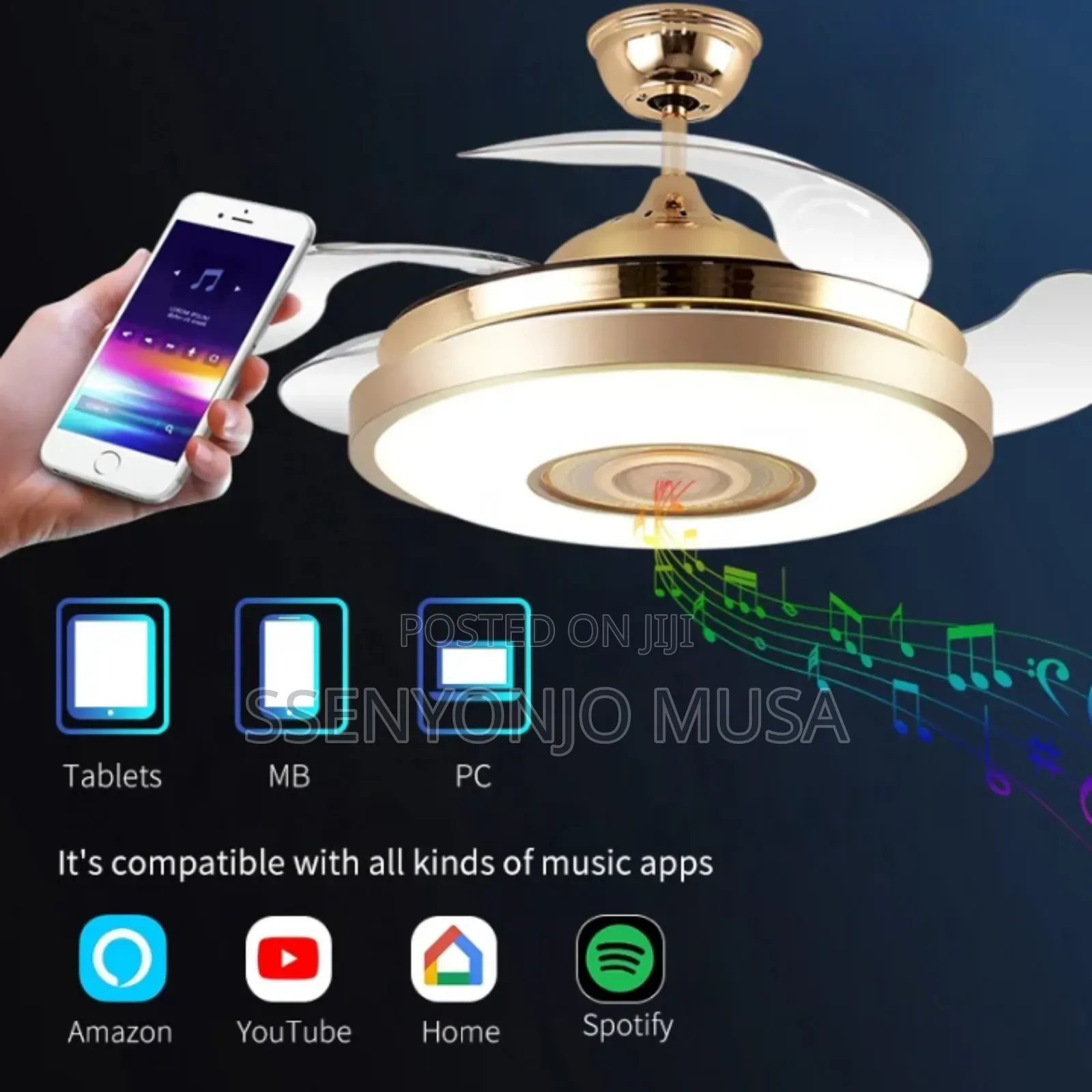 Led Ceiling Fan With Light, Dc Copper Motor, Remote Control, Bt Music.