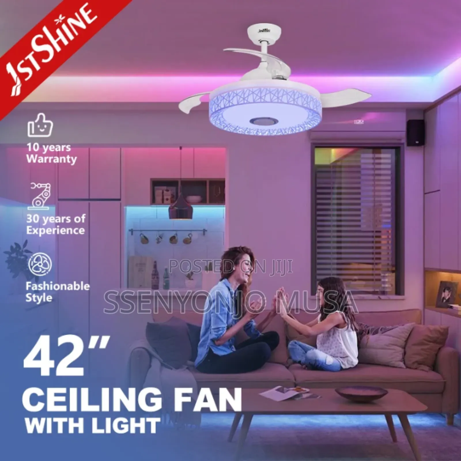 Led Ceiling Fan With Light, Dc Copper Motor, Remote Control, Bt Music.