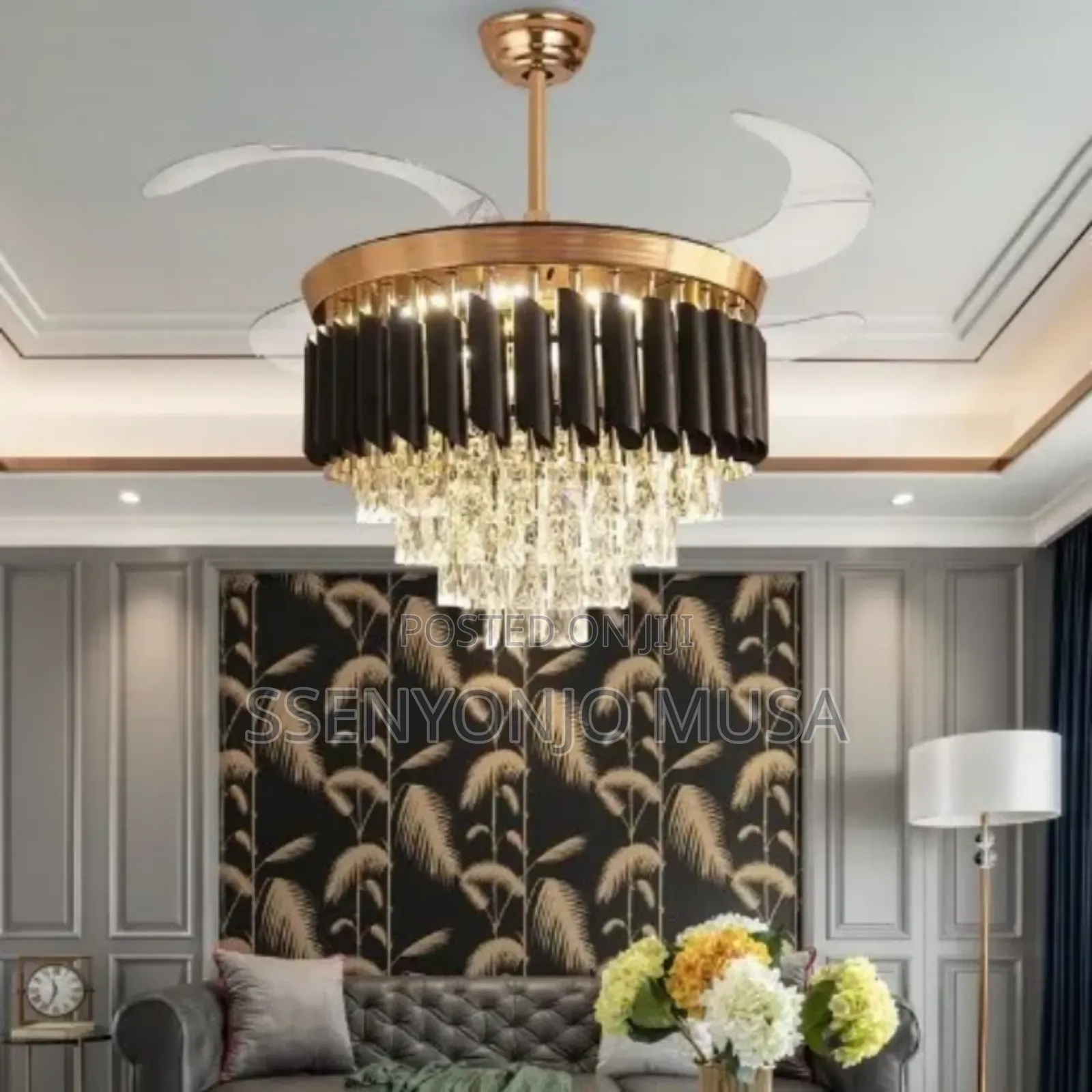 Led Invisible Bladeless Ceiling Fan With Crystal Light, Luxury.