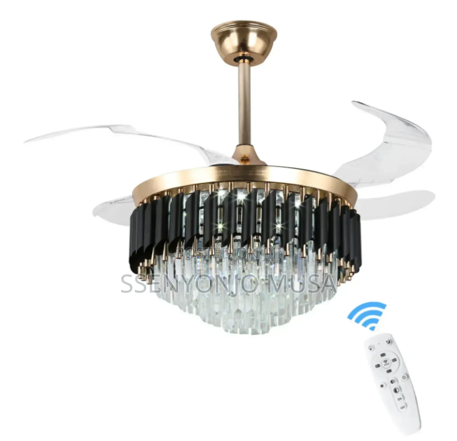 Led Invisible Bladeless Ceiling Fan With Crystal Light, Luxury.