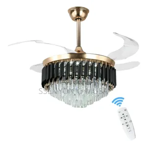 Led Invisible Bladeless Ceiling Fan With Crystal Light, Luxury.