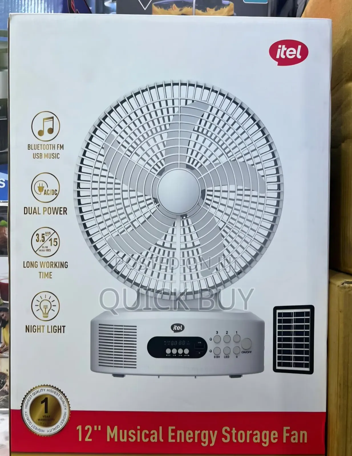 Itel 12" Musical Solar Rechargeable Fan.