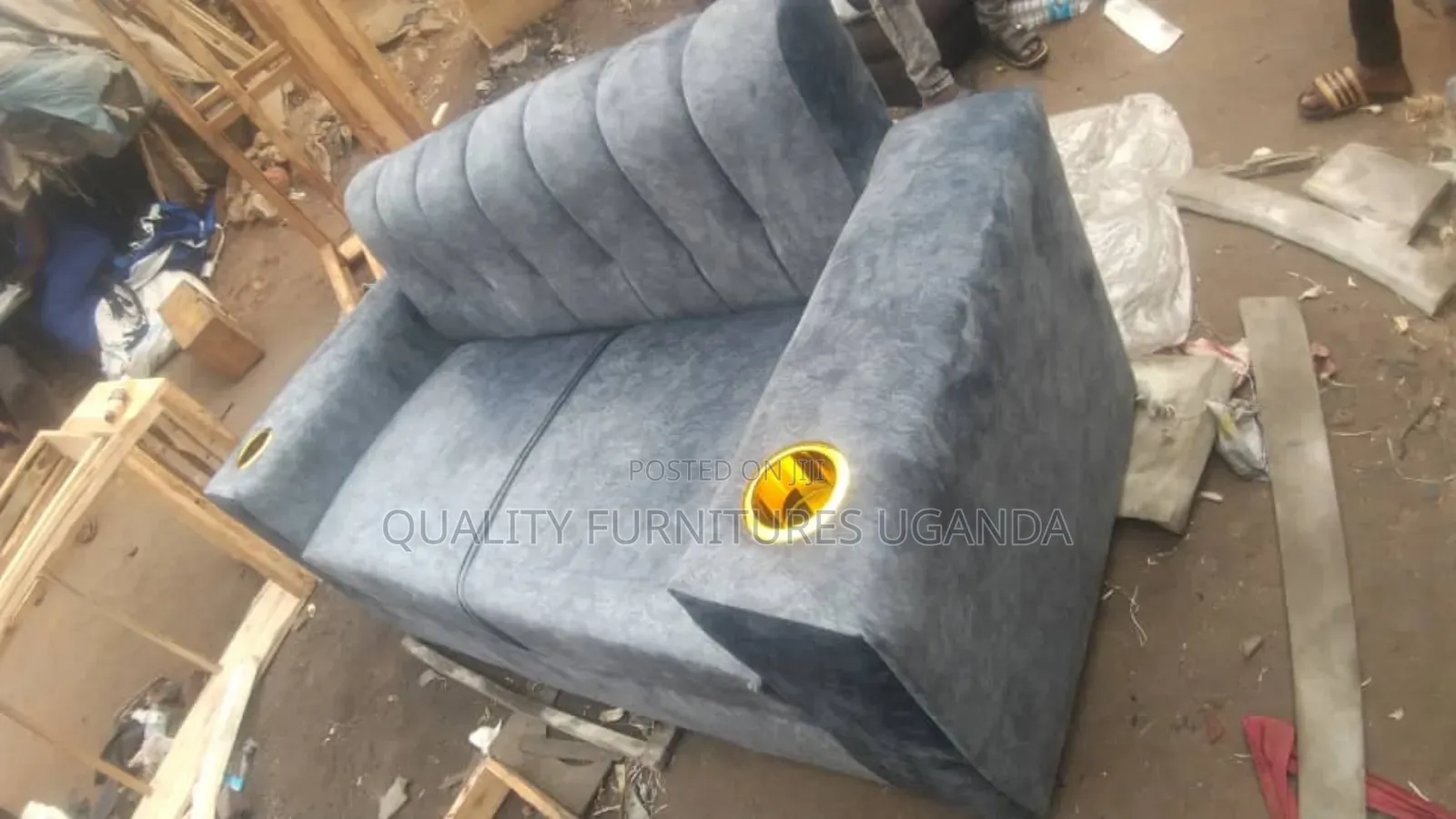 Gray Double Golden Cupholders Sofa
