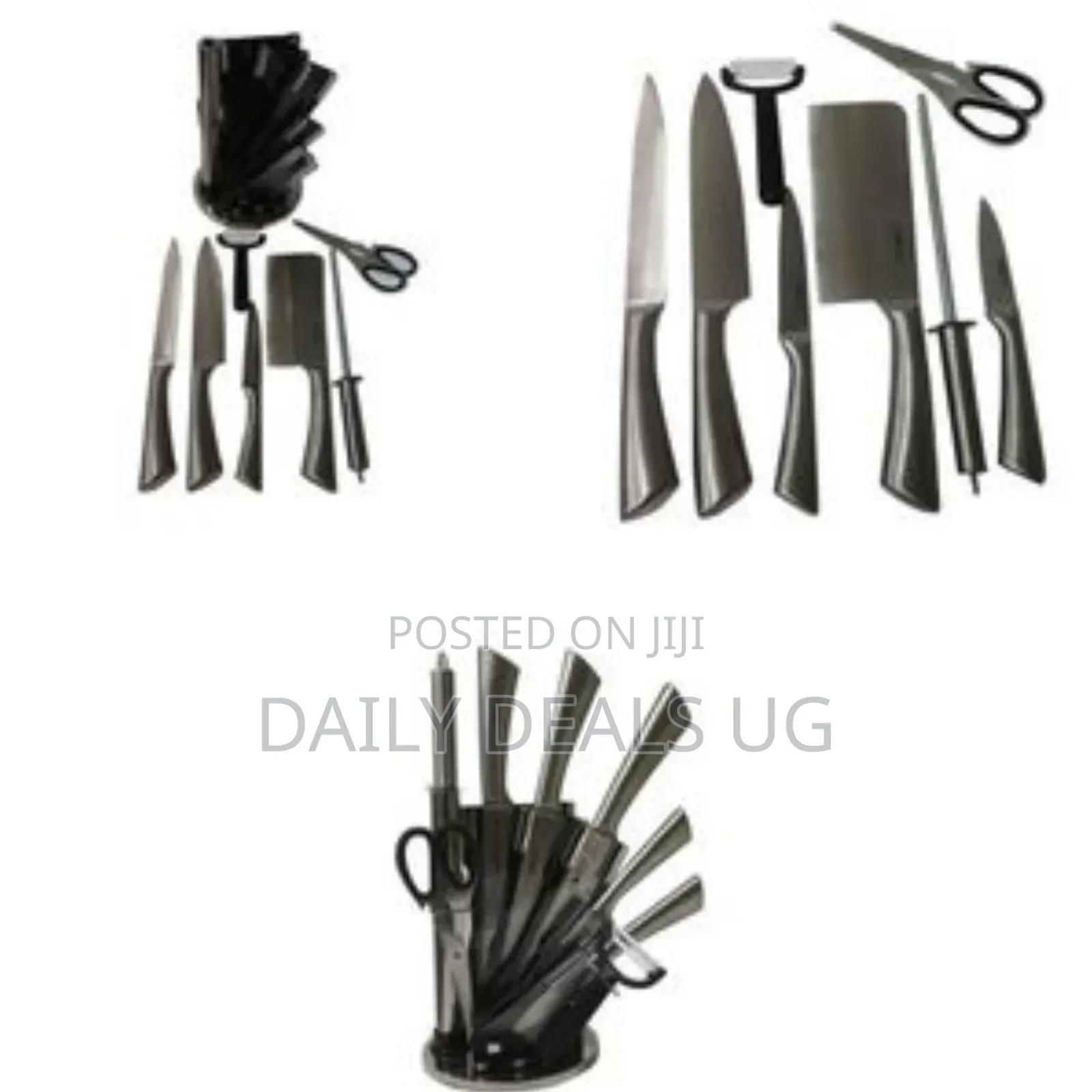 Kitchen Knife Set on a Rotating Plate Stand - Silver