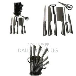 Kitchen Knife Set on a Rotating Plate Stand - Silver