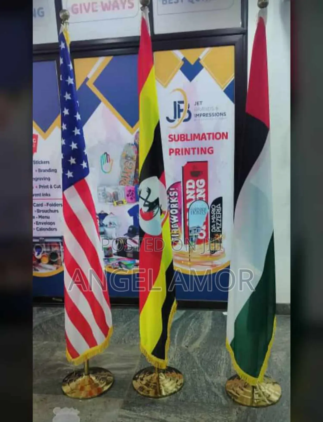 Flag Stands With Gold Strings Cutom Printed