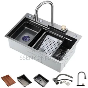 Electric Waterfall Kitchen Sink –304 Stainless Steel Black Nano Single