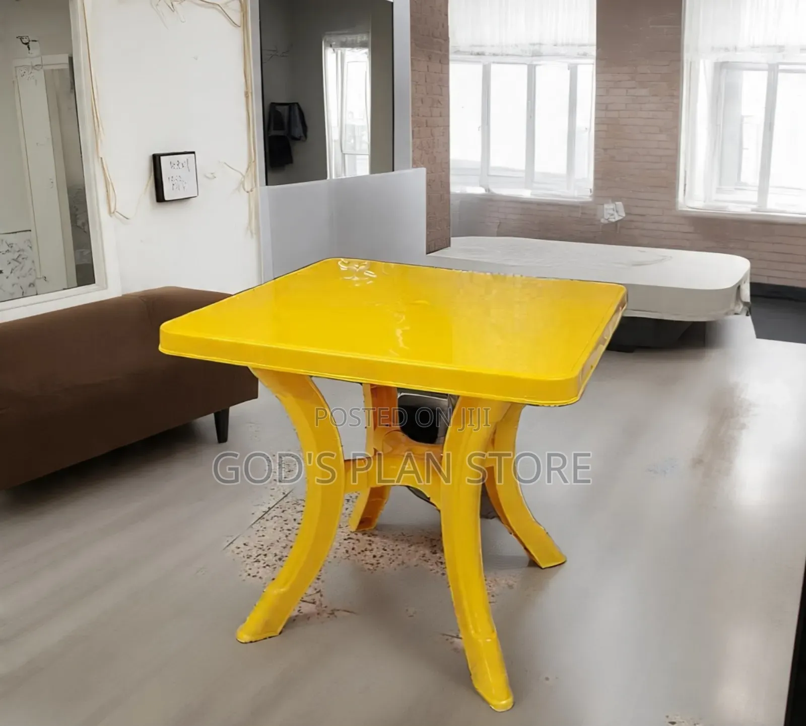 Imported Curved Legs Yellow Square Plastic Table