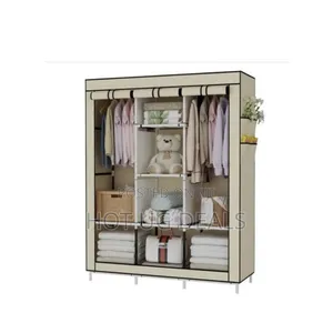 3 Column Cloth Steel Frame Storage Wardrobe - Gray