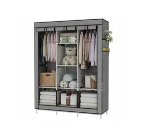 3 Column Cloth Steel Frame Storage Wardrobe - Gray