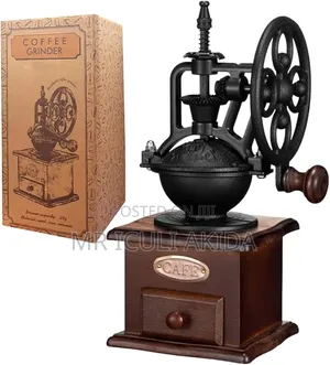Vintage-Style Manual Coffee Grinder With Wooden Base Iron Components