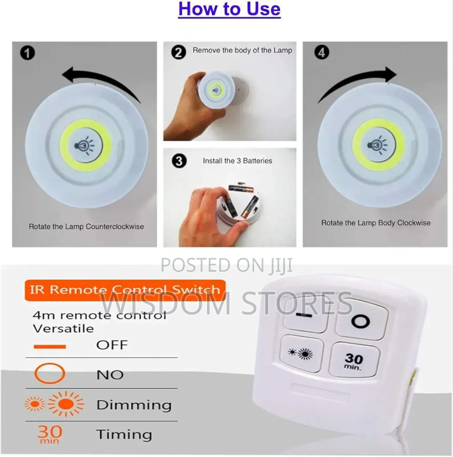 Plastic Led Lights With Wireless Remote Control Hot (White) - Set Of 3