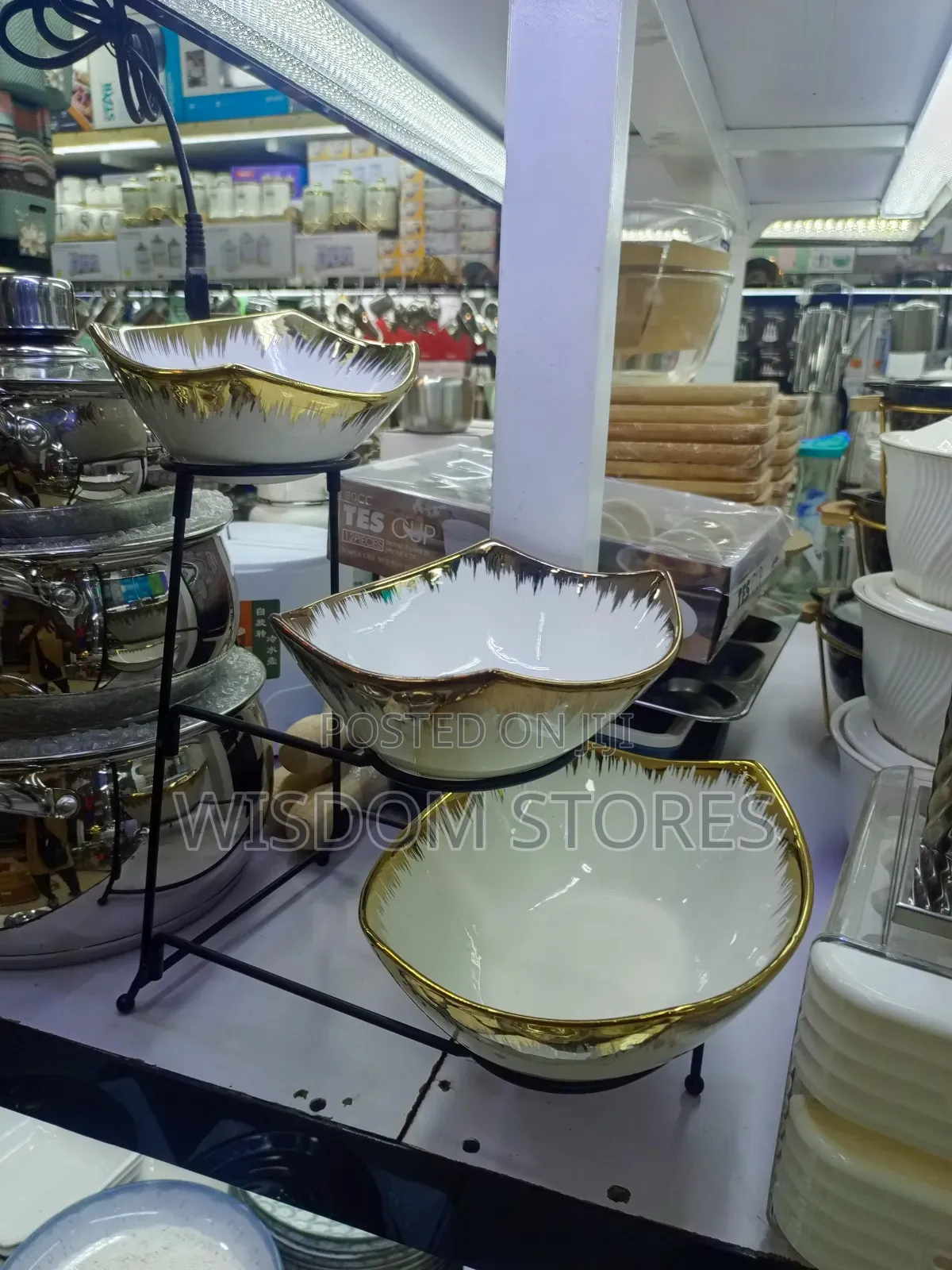 3-Tier Serving Rack With Ceramic Bowls.