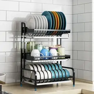 3-Tier Dish Rack 304 Stainless Steel Dish Drainer Board - Black
