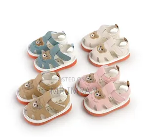Blue and White Infant or Toddler Closed-Toe Sandals With a Teddy Bear