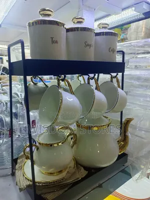 Ceramic Coffee and Tea Set With a Storage Rack.