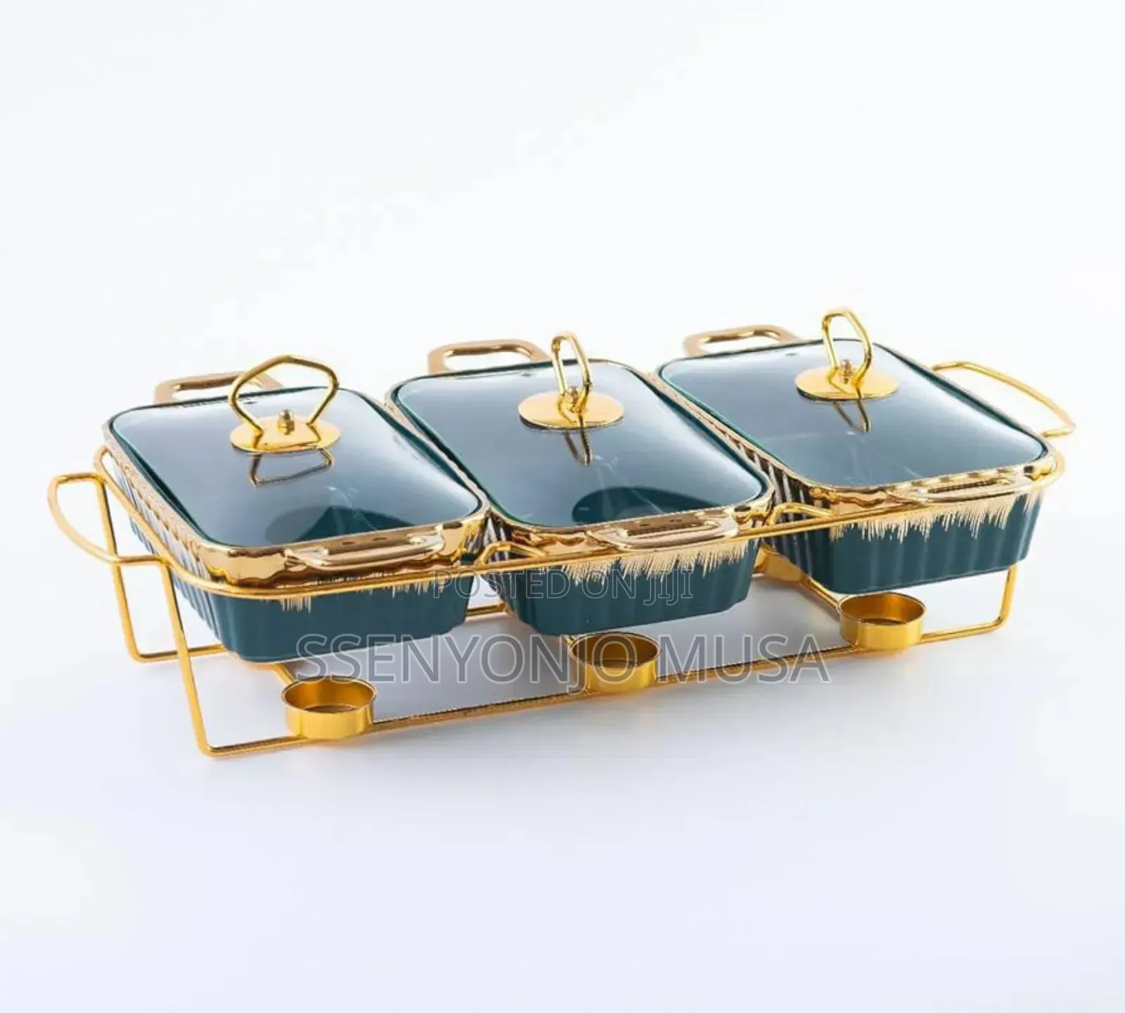 3-Piece Chafing Dish Set | Golden Ceramic Chafer With Marble