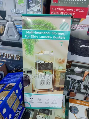 Multi-Functional Storage Unit for Dirty Laundry Baskets.