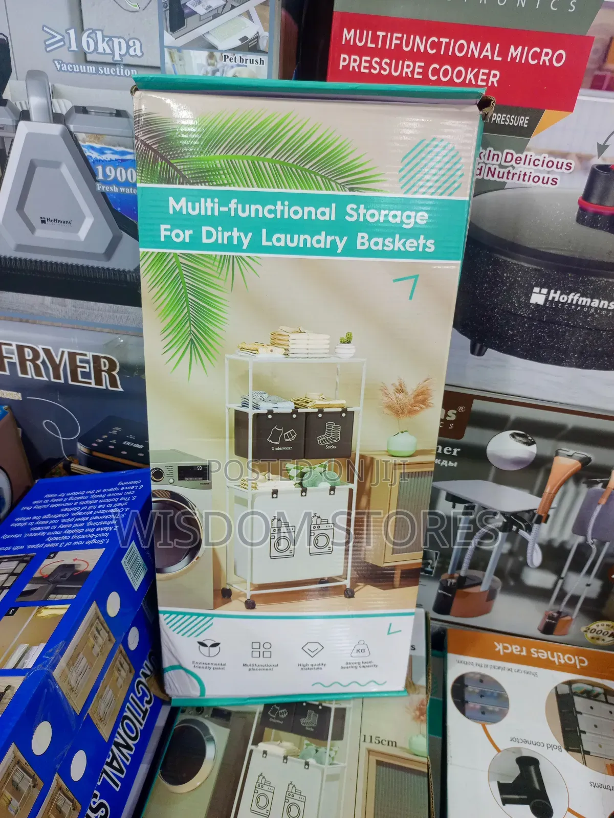 Multi-Functional Storage Unit for Dirty Laundry Baskets.