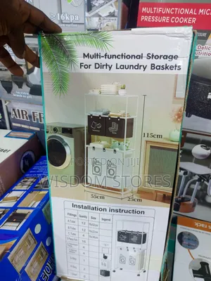Multi-Functional Storage Unit for Dirty Laundry Baskets.
