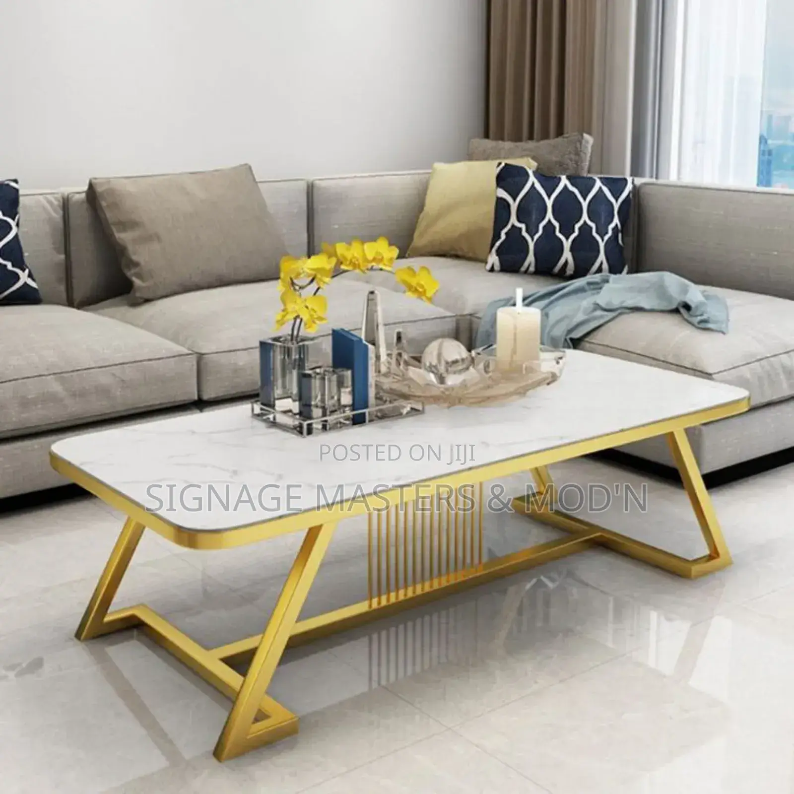 Gold Edge Marble Top Center Table