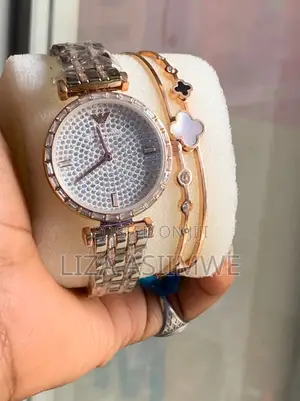 Women's Two-Tone Watch With a Crystal-Embedded Dial and Bezel