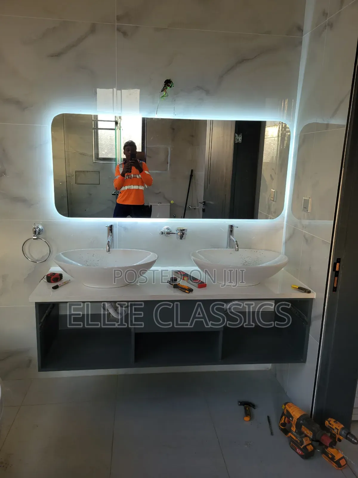 White Double Sink Mirror