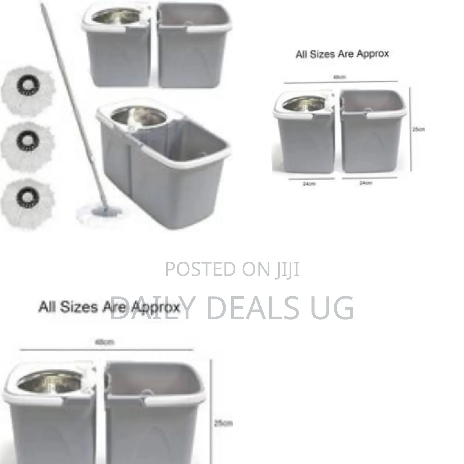 Grey Space Saving 360° Dual Duo Floor Spin Mop Dispenser Bucket Set