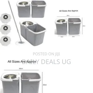 Grey Space Saving 360° Dual Duo Floor Spin Mop Dispenser Bucket Set